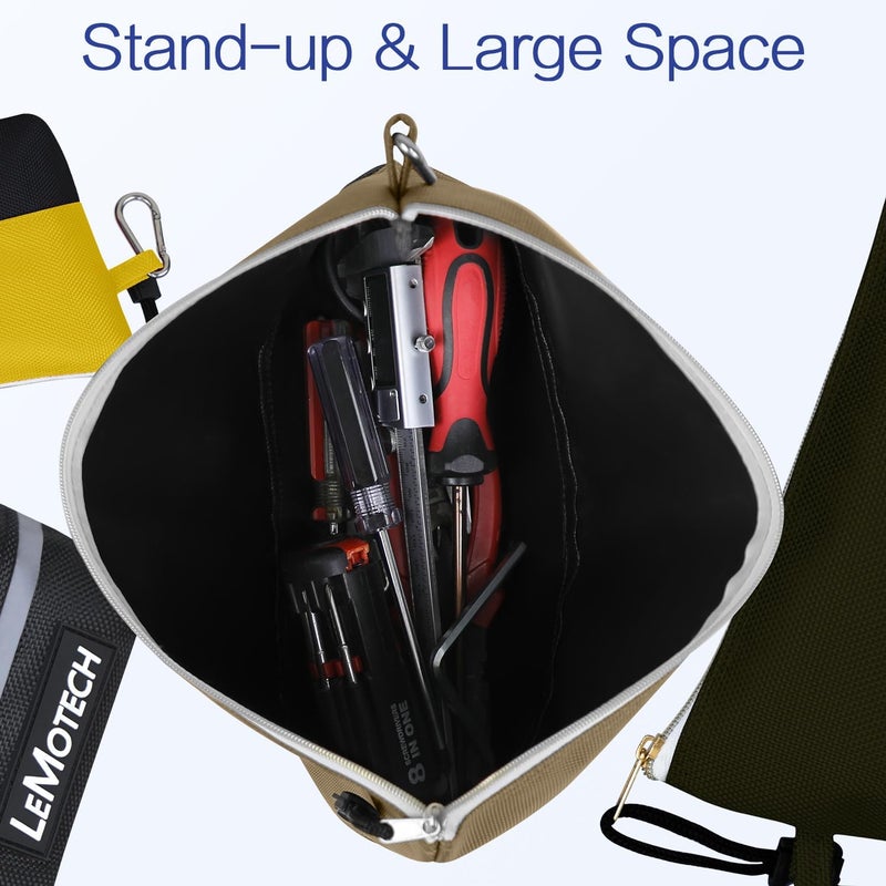 LeMotech Zipper Tool Bag with Carabiners, Water Resistant Stand-Up Utility Pouch Heavy Duty 1680D Oxford, Multipurpose Storage Pouch, 6 Pack - Image 5